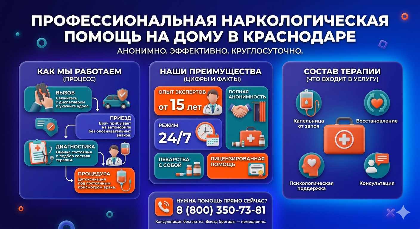 Инфографика о принципах лечения алкоголизма на дому в Стерлитамаке: этапы вызова нарколога, преимущества анонимной детоксикации и состав медицинской помощи.